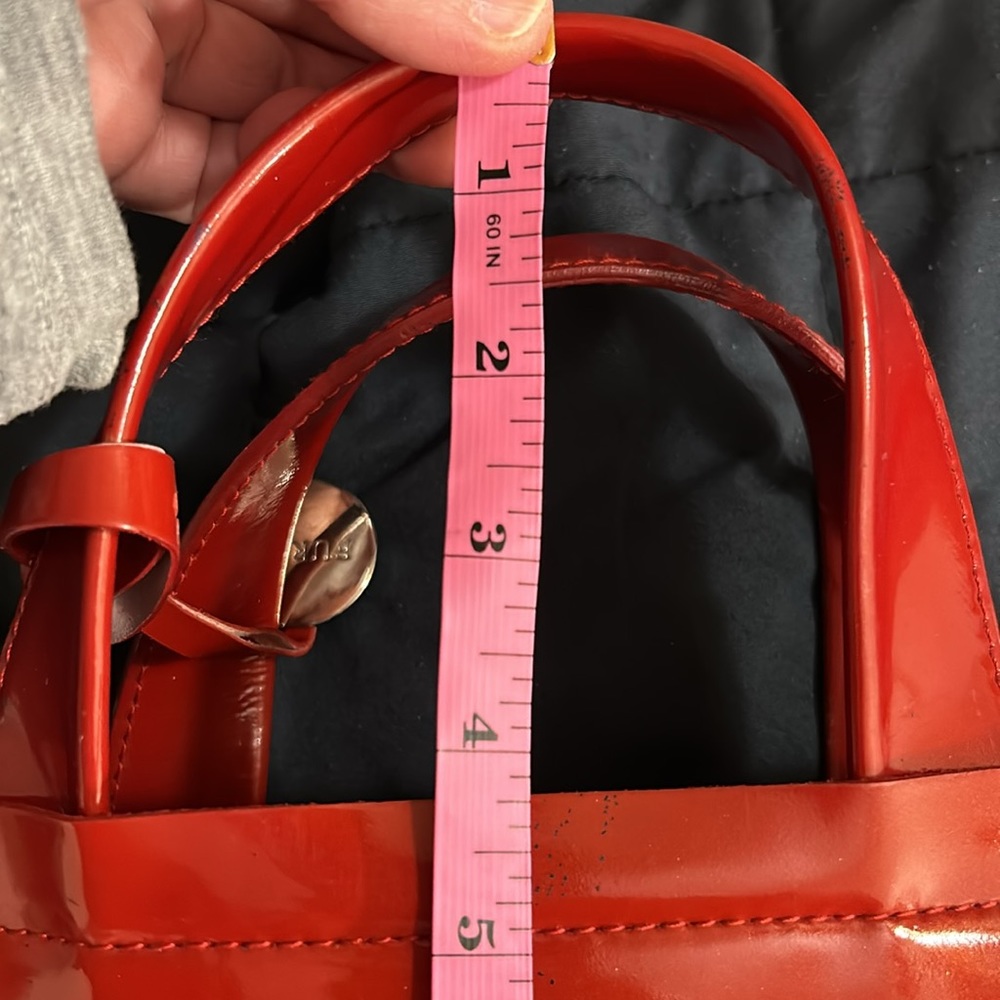Furla Red Patent Leather Structured Divide It Tote Bag Silver Logo Charm - Picture 13 of 16